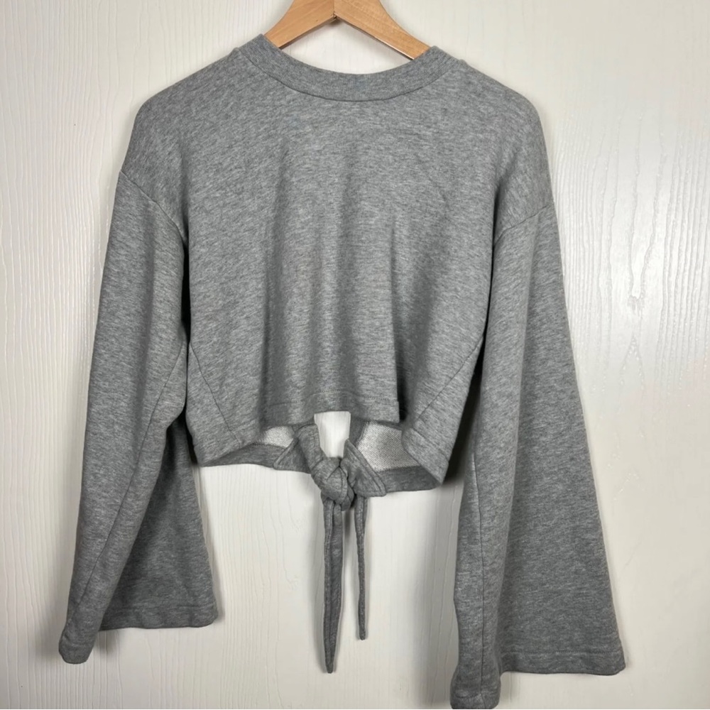 T by Alexander Wang Women Size Small Gray Crop Cutout Back Tie Sweatshirt